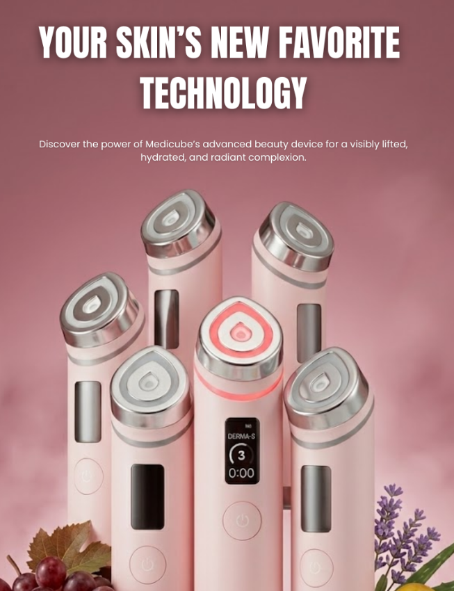 Premium Medicube skincare banner for Glam Secret UAE featuring viral Korean beauty products designed for glowing skin, hydration and daily skincare routines with authentic beauty essentials.