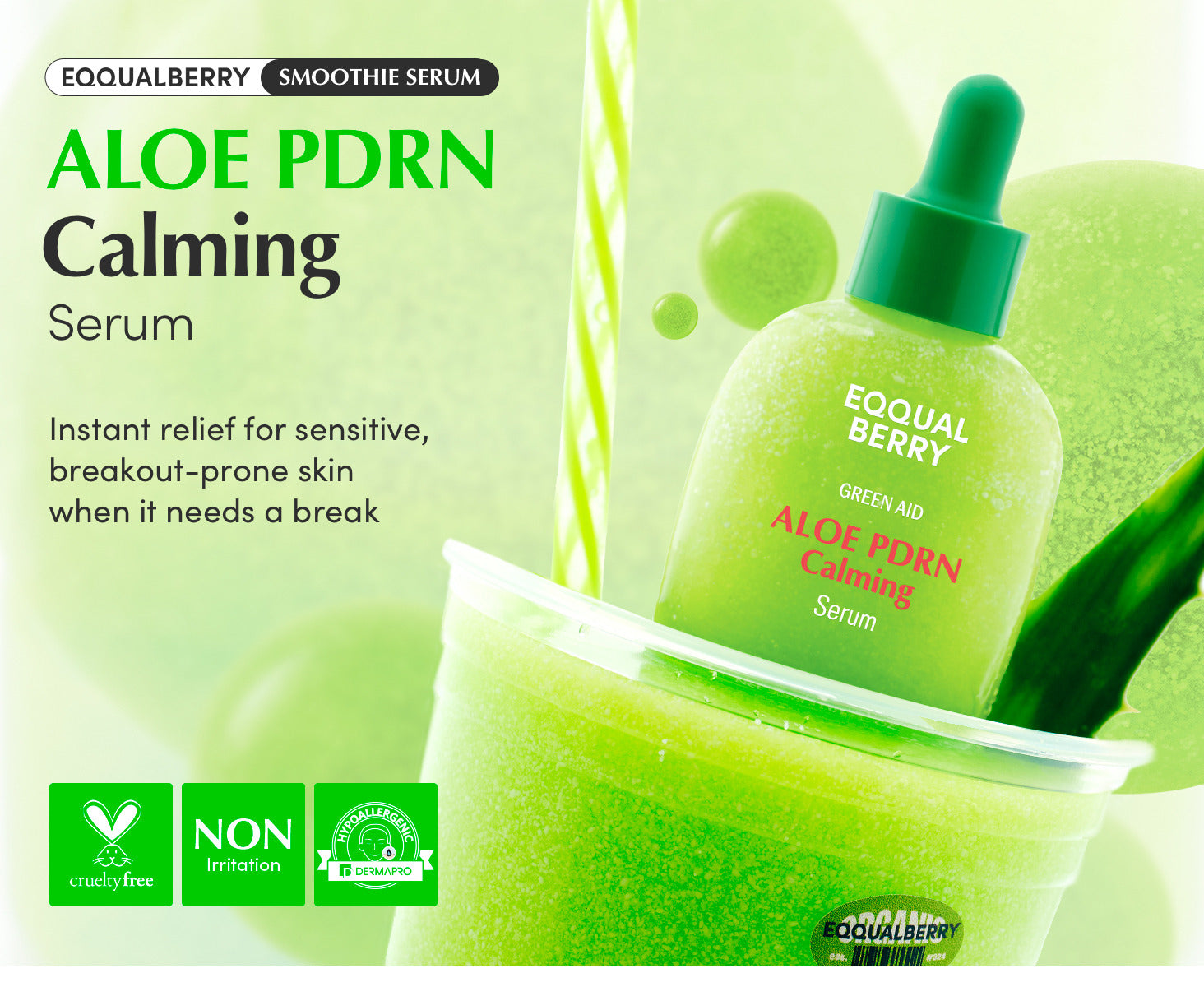 EQQUALBERRY Green Aid Aloe PDRN Calming Serum - Glam Secret