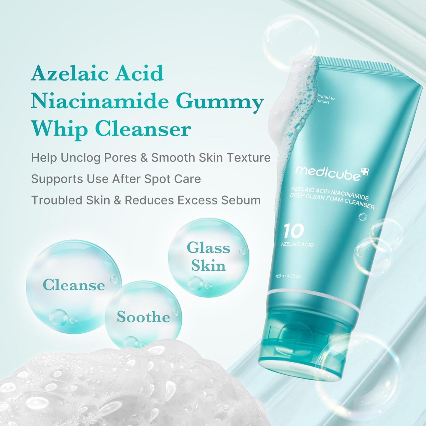Korean foam cleanser with azelaic acid and niacinamide 