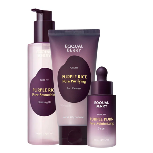 EQQUALBERRY Purple Rice Pore Smoothing Cleansing Oil, Cleanser and Serum