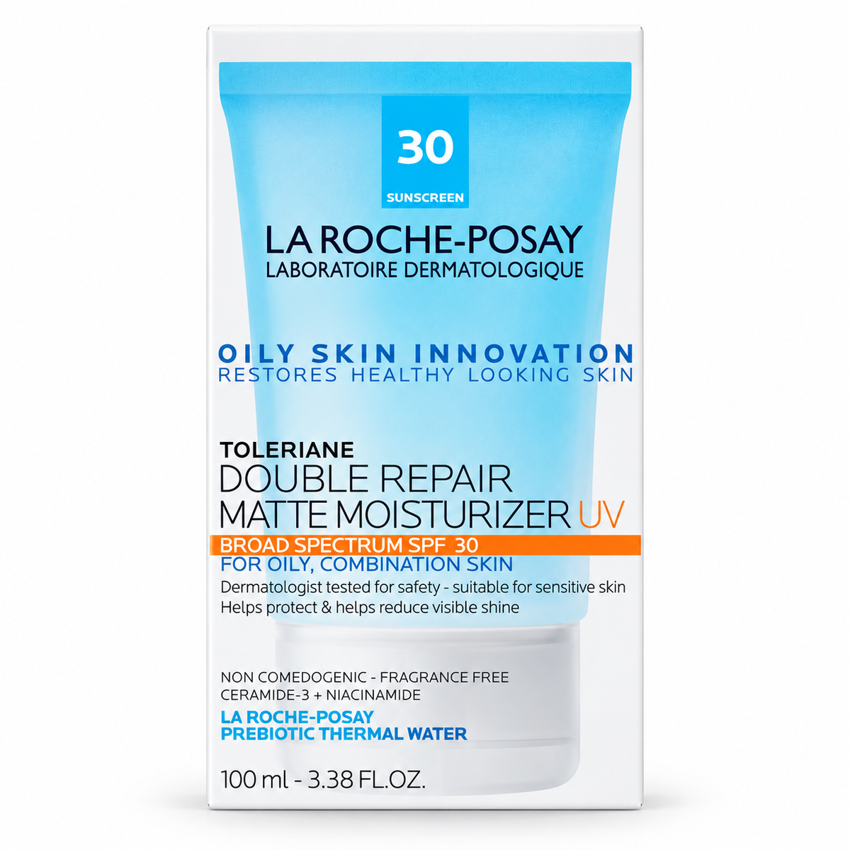 La Roche-Posay Toleriane Double Repair Matte Moisturizer UV SPF 30 100ml for oily and combination skin, available at Glam Secret UAE.
