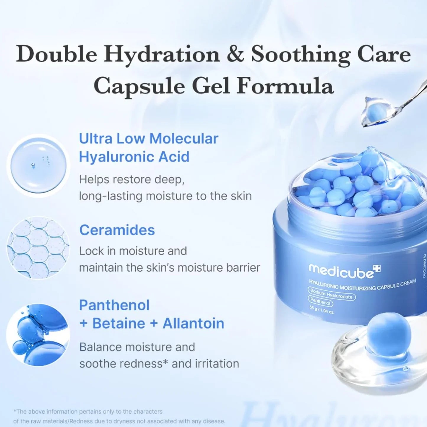 Medicure hyaluronic moisturizing capsule cream in a 50g jar, showcasing the cream's smooth texture and packaging
