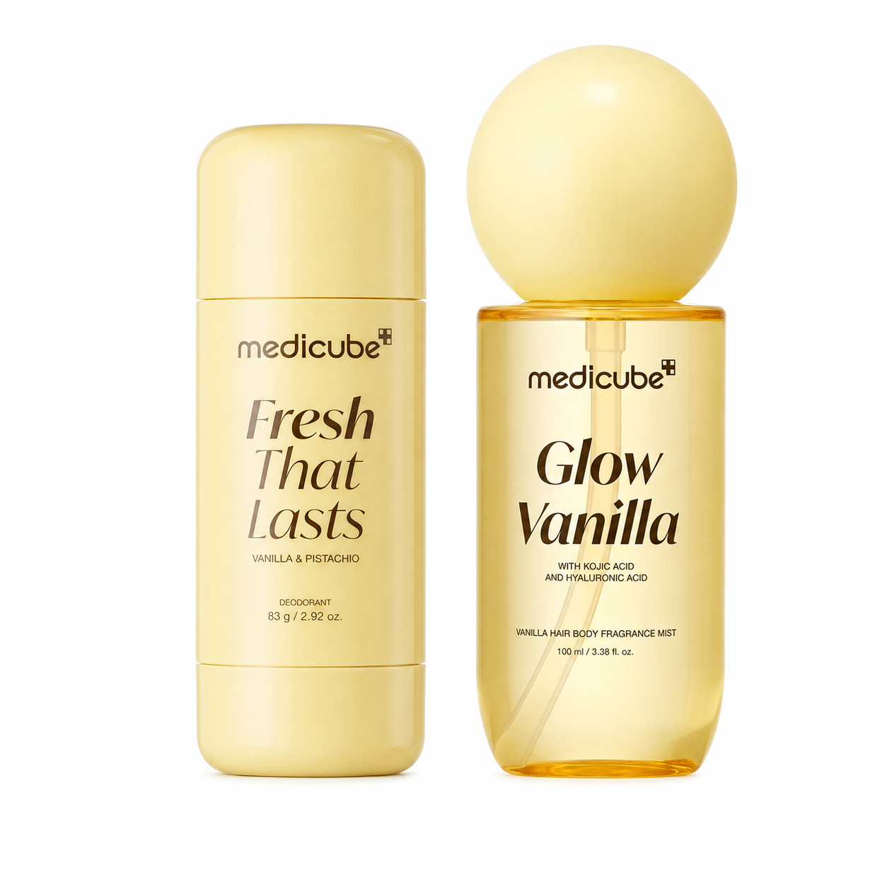 Medicube Vanilla and Pistachio Deodorant 83g with Glow Vanilla Hair and Body Fragrance Mist 100ml