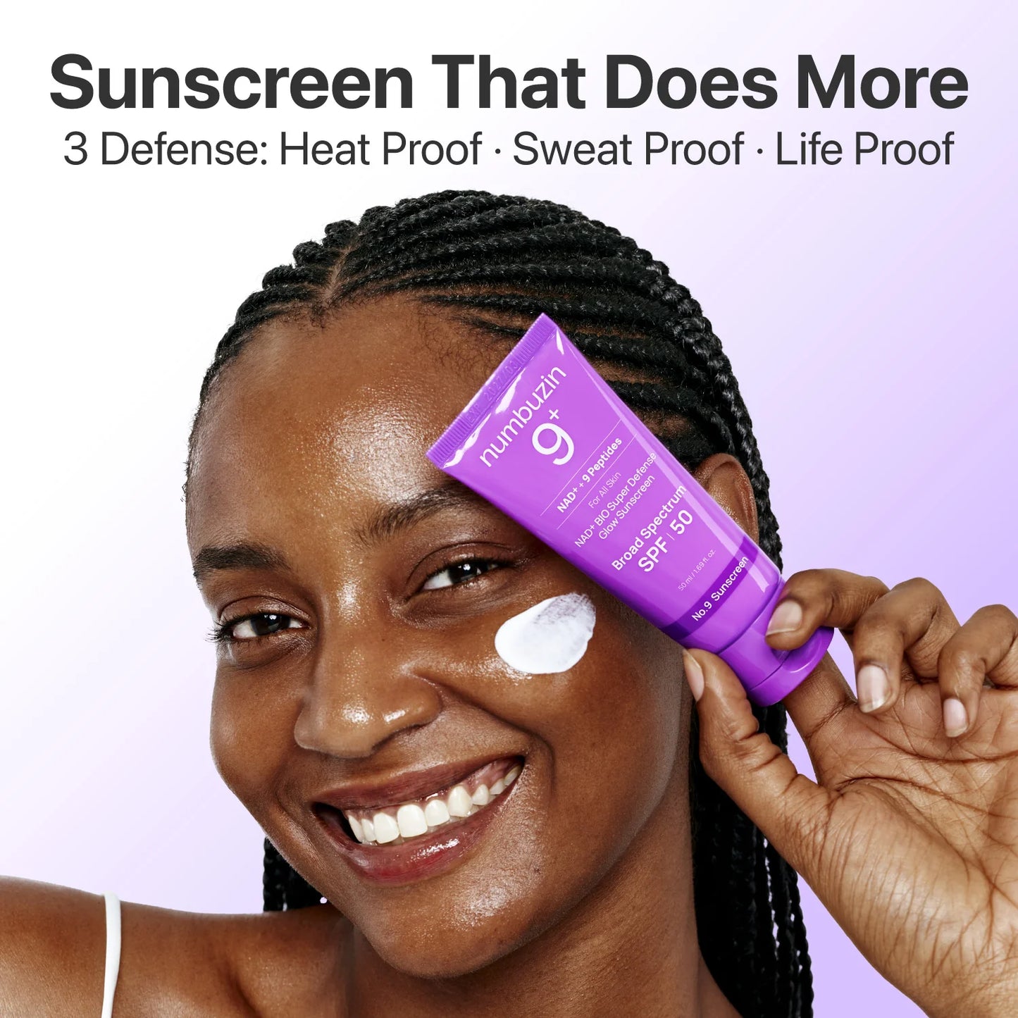 Numbuzin No.9 Nad+ 9 Peptides Dewy Sun Essence 50ml lightweight no white cast sunscreen, moisturizing and protecting skin.