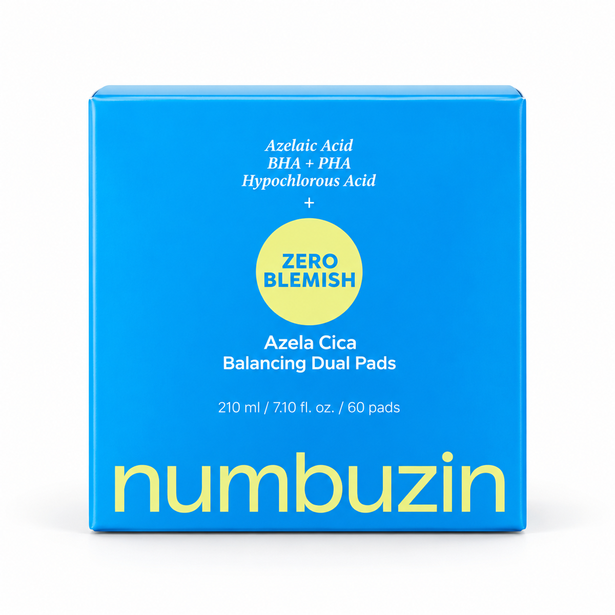 Numbuzin No.0 Zero Blemish Azela Cica Balancing Dual Pads 60 Pads 210ml blue packaging for blemish-prone skin at Glam Secret UAE