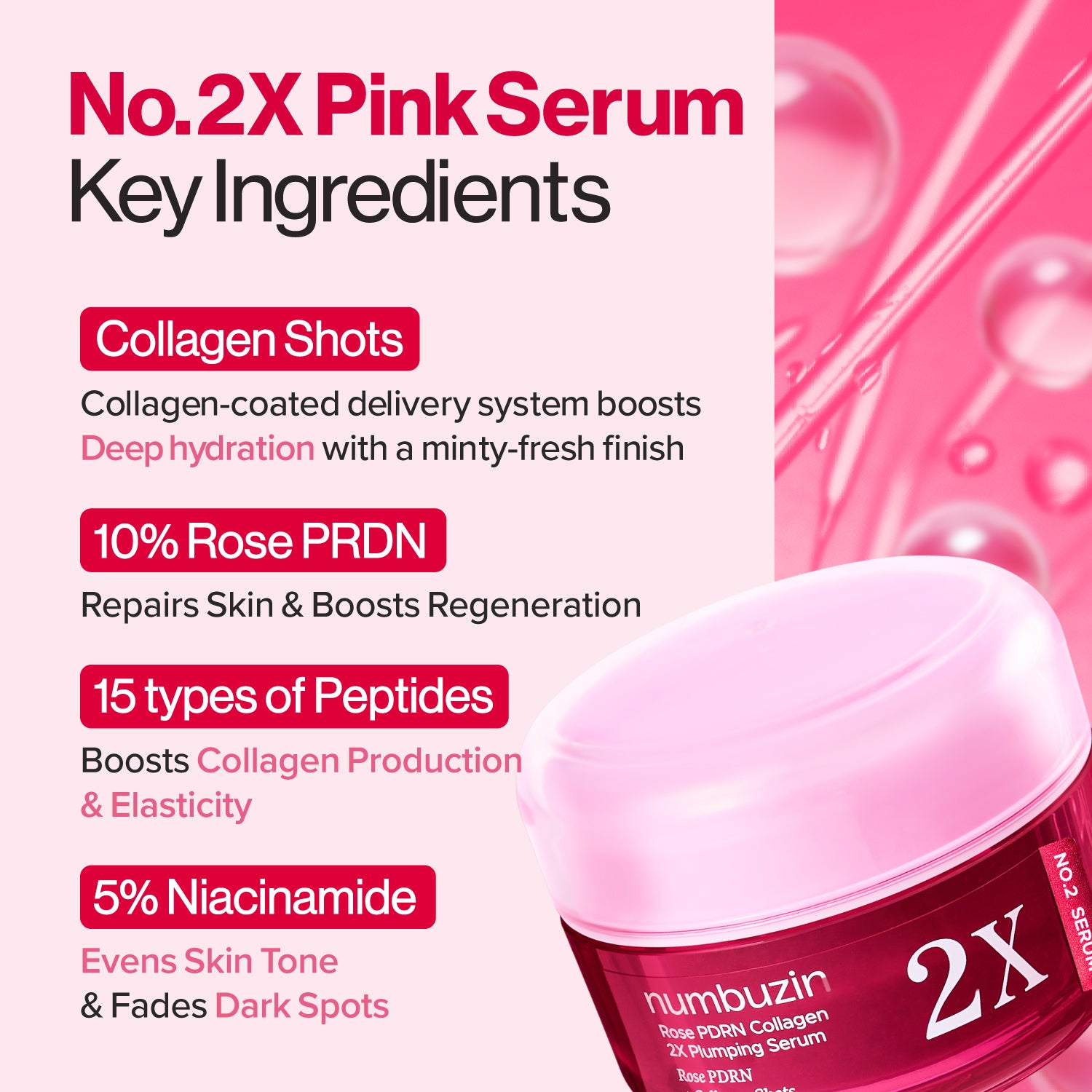 Numbuzin No.2 Rose PDRN serum bottle 30ml - Glam Secret