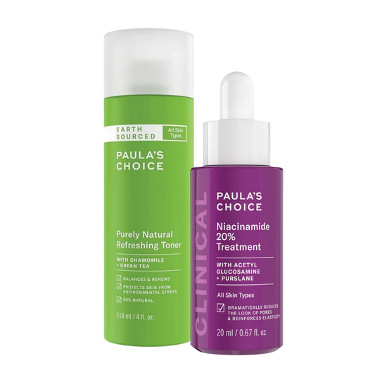 The Paula’s Choice Hydrating Toner & 20% Niacinamide Set is designed for customers who want a simple two-step routine for hydration, visible pores, rough texture, and uneven-looking skin glam secret