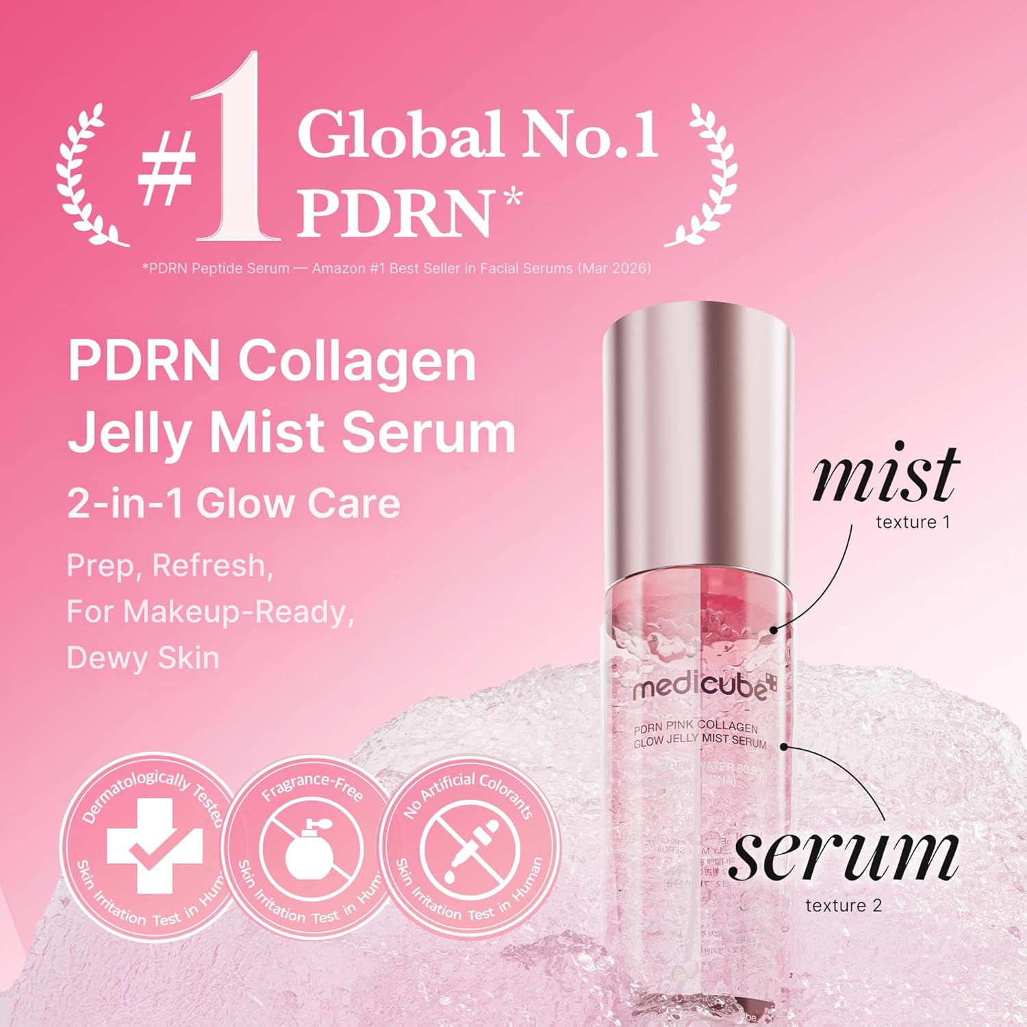 PDRN pink collagen face mist serum for dewy hydration GLAM SECRET