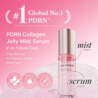 PDRN pink collagen face mist serum for dewy hydration GLAM SECRET