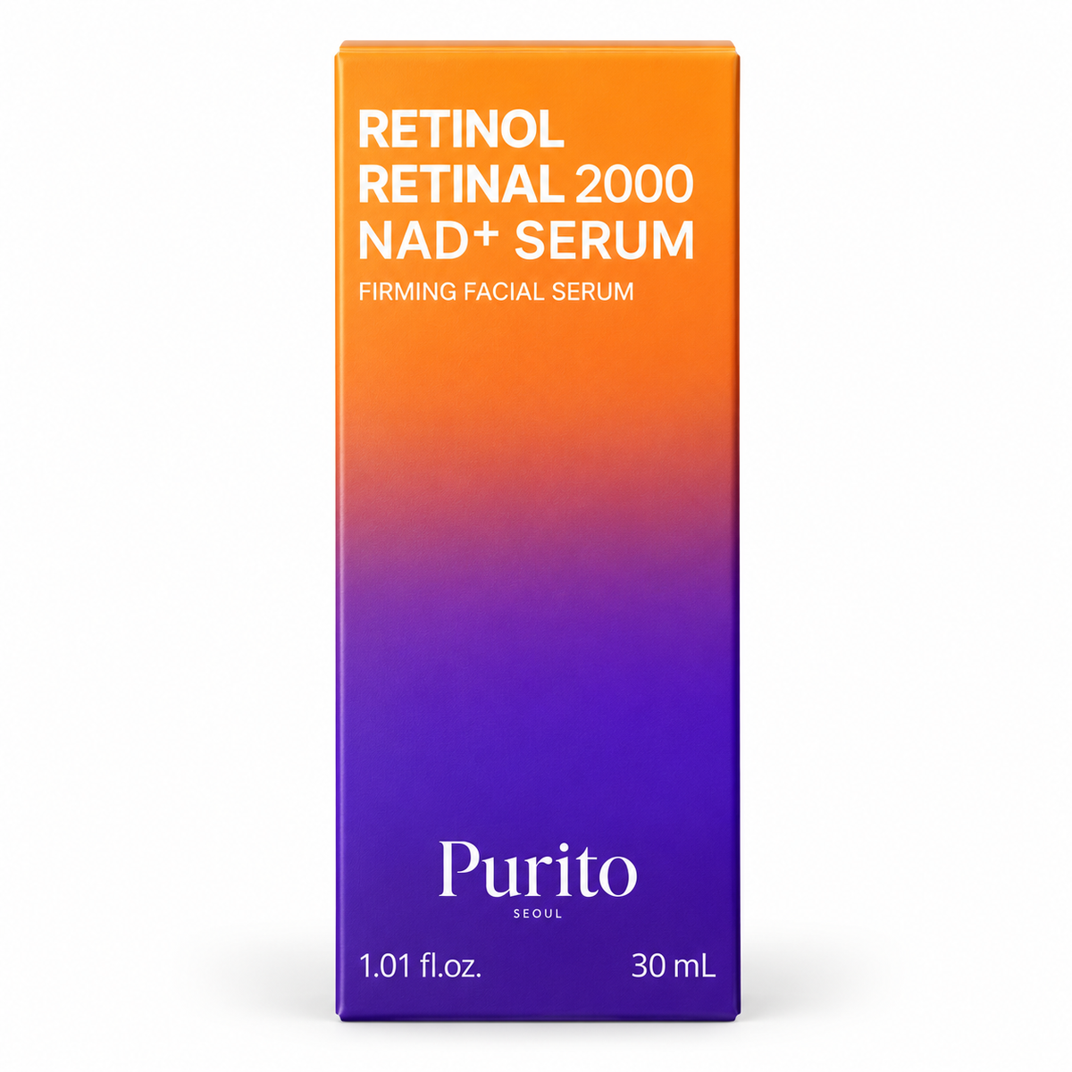 Purito Seoul Retinol Retinal 2000 NAD+ Firming Facial Serum 30ml orange and purple packaging at Glam Secret UAE