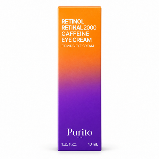 Purito Seoul Retinol Retinal 2000 Caffeine Eye Cream 40ml orange and purple packaging for firming eye care at Glam Secret UAE
