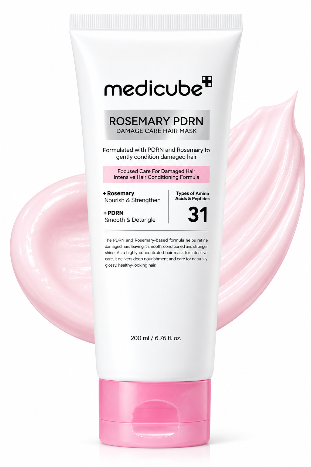 Medicube Rosemary PDRN Damage Care Hair Mask 200ml with pink cap for dry and damaged hair