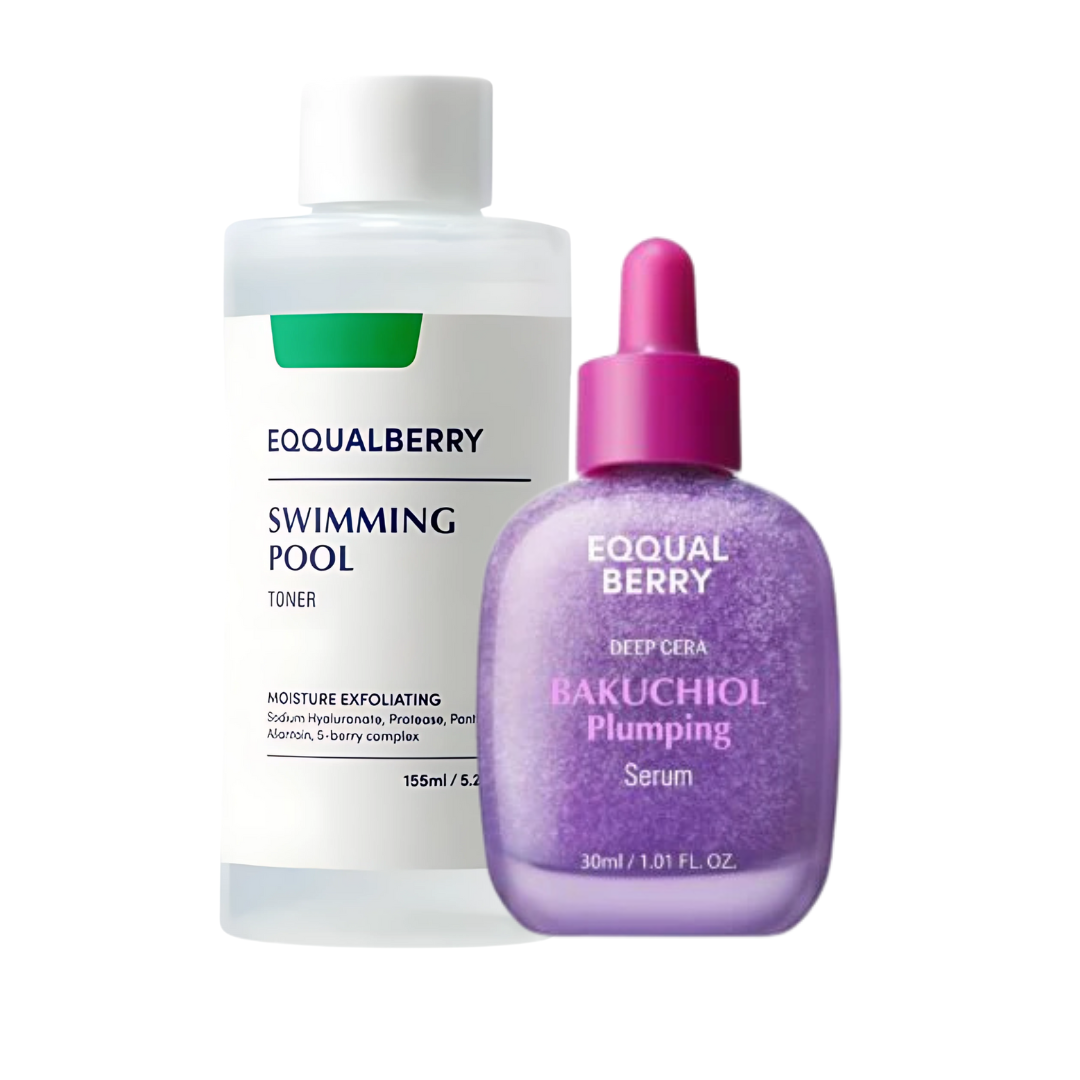 EQQUALBERRY Swimming Pool Daily Facial Toner 300ML & Bakuchiol Plumping Serum Set - Glam Secret