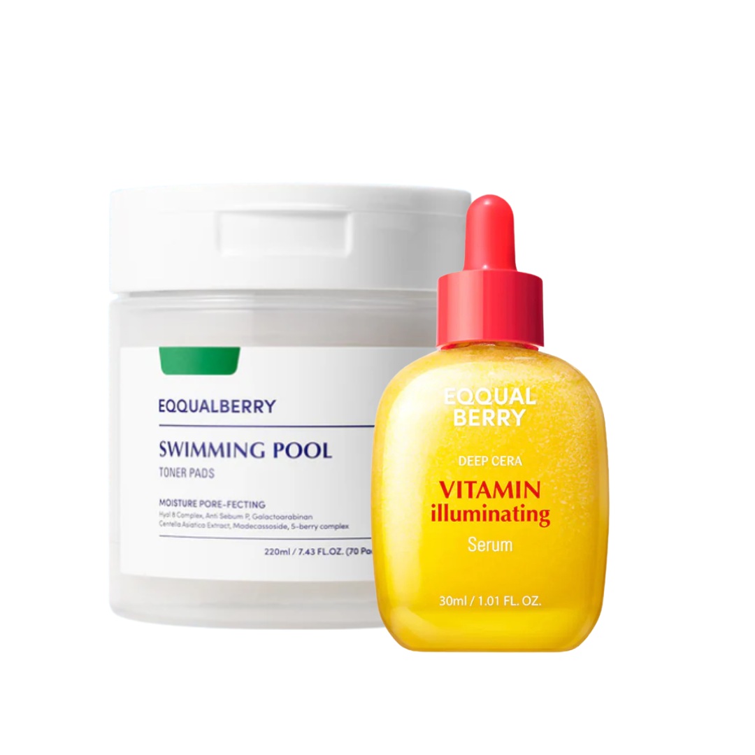EQQUALBERRYVegan Swimming Pool Toner Pads 70pads & Vitamin Illuminating Serum - Glam Secret