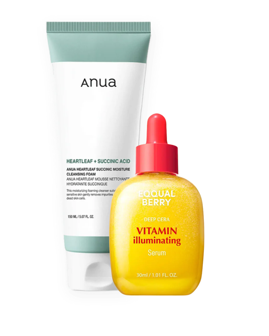 EQQUALBERRY Vitamin illuminating Serum & ANUA Heartleaf Succinic Moisture Cleansing Foam SET