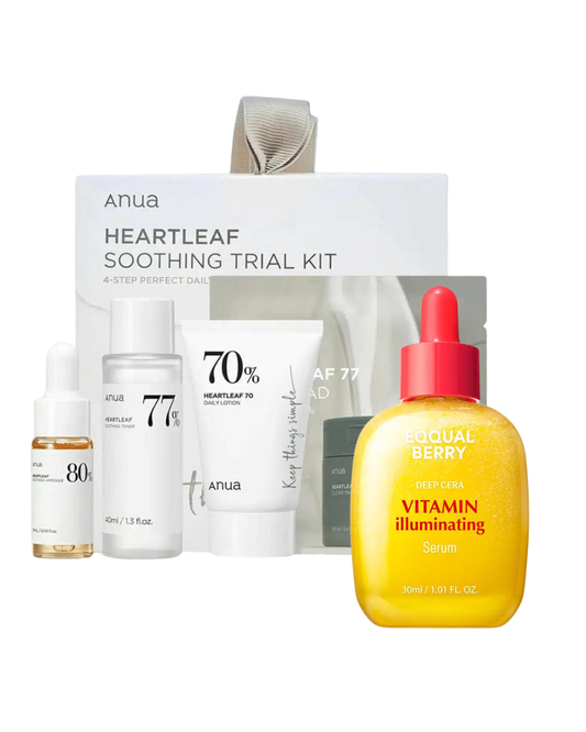 ANUA Heartleaf Soothing Trial Kit & EQQUALBERRY Vitamin Illuminating Serum - Glam Secret