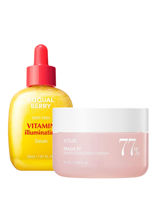 EQQUALBERRY Vitamin Illuminating Serum and Anua Peach 77% Niacin Enriched Cream SET