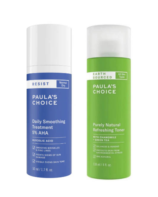 PAULA'S CHOICE Resist Daily Smoothing Treatment 5% AHA 50ML & Purely Natural Refreshing Toner - Glam Secret