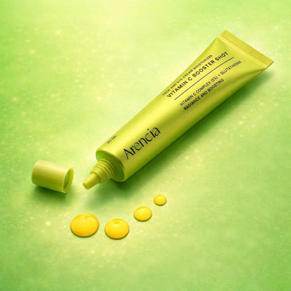 Arencia Vitamin C Booster Shot with glutathione and niacinamide in a sleek bottle, designed to enhance skin radiance and health.