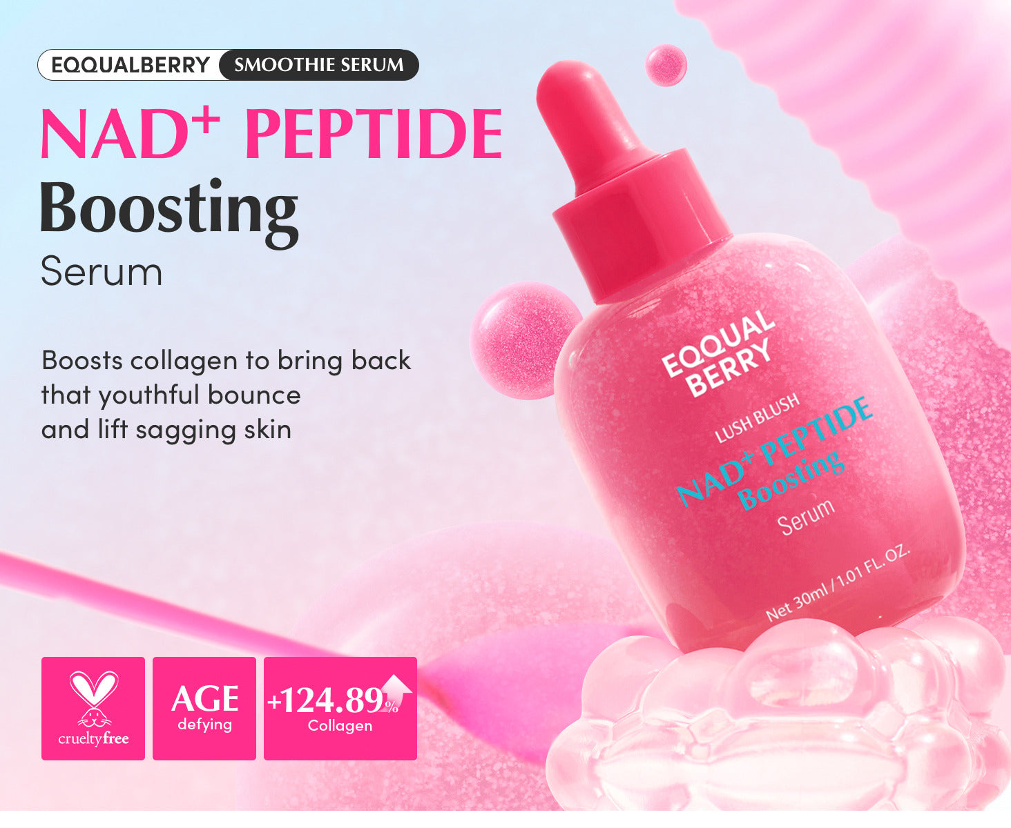 EQQUALBERRY Lush Blush NAD+ Peptide Boosting Serum - Glam Secret