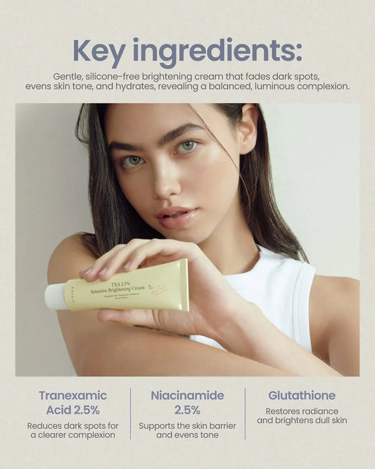 AXIS Y TXA 2.5% Intensive Brightening Cream 50ml jar showing the creamy texture and product label on the container.