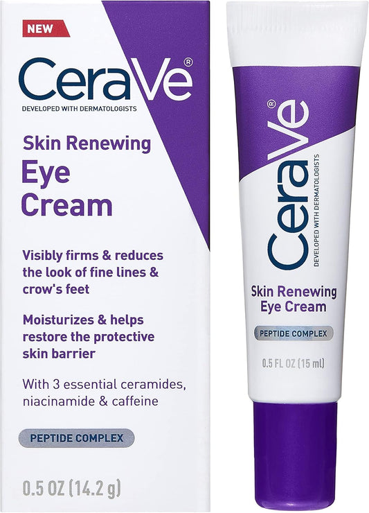 Cerave Skin Renewing Eye Cream in a 15ml tube, designed to hydrate and refresh the delicate skin around the eyes.