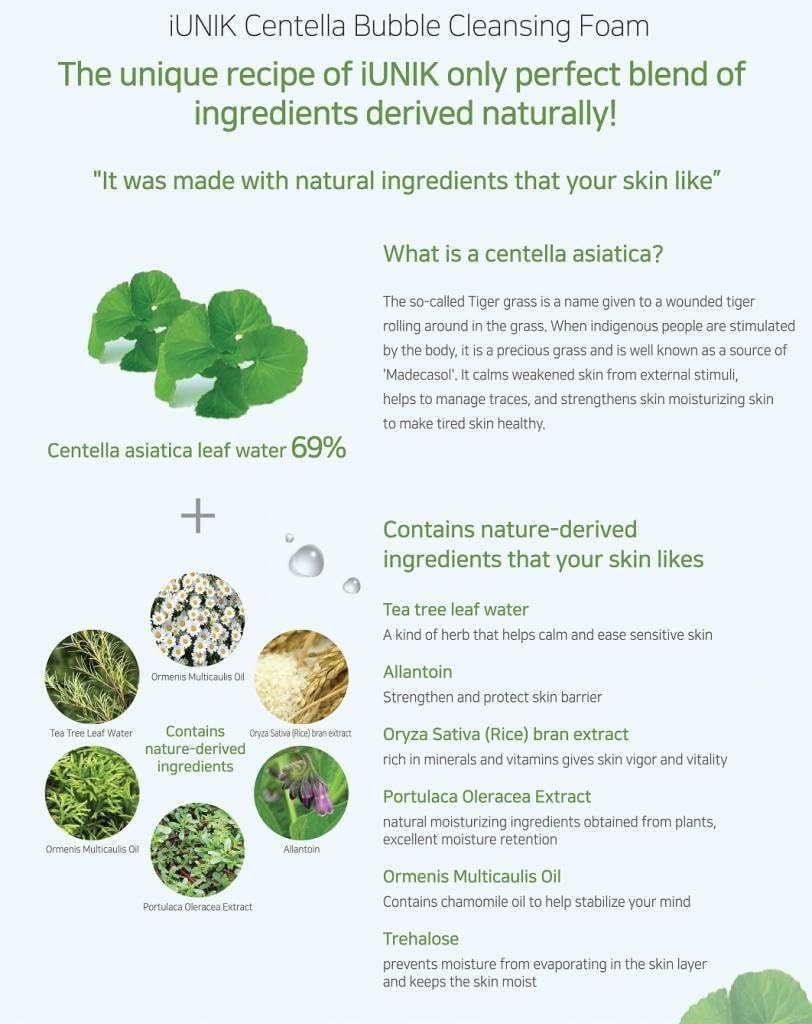 iUNIK Centella Bubble Cleansing Foam | Gentle, Soothing Cleanser for All Skin Types - Glam Secret