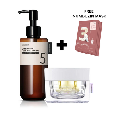 NUMBUZIN No.5+ Glutathione C Facial Spa Cleanser & No.5+ Vitamin Glutathione Dark Spot Cream + FREE MASK - Glam Secret