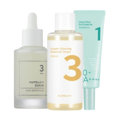 NUMBUZIN Super Glowing Essence Toner, Skin Softening Serum & Clear Filter Sunblock Settoner +Serum + SunblockGlam Secret