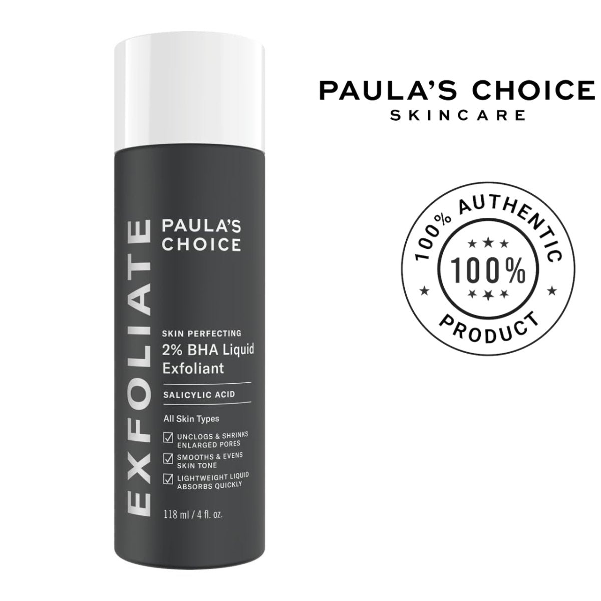 PAULA'S CHOICE Skin Perfecting 2% Bha Liquid Salicylic Acid Exfoliant for Blackheads and Enlarged Pores - 4ozExfoliateGlam Secret