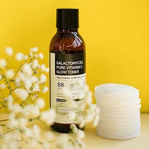 SOME BY MI Galactomyces Pure Vitamin C Glow Toner bottle, clear liquid, white cap, and label with product details.